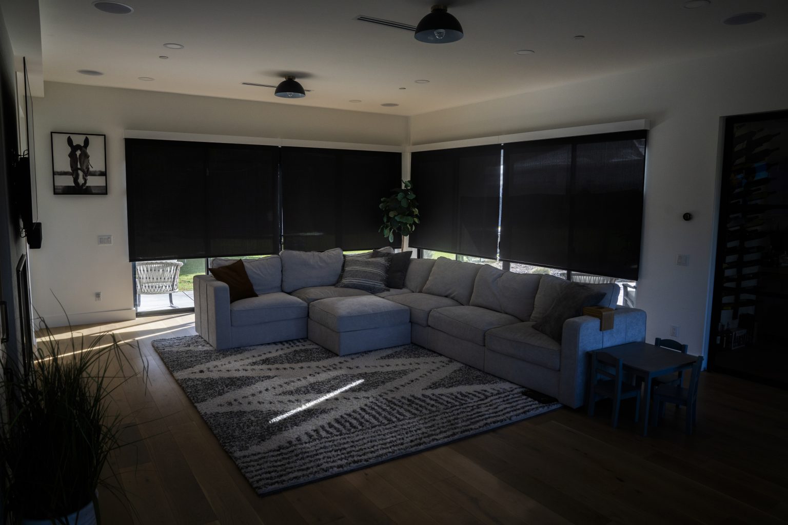 interior black out shade roller automation california home living room