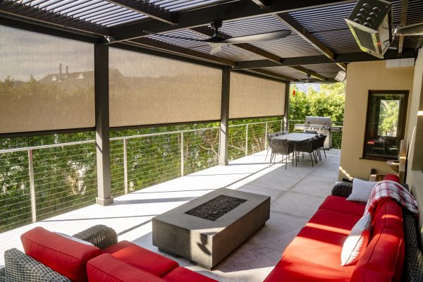 home porch with heated and screened area automated roller screen